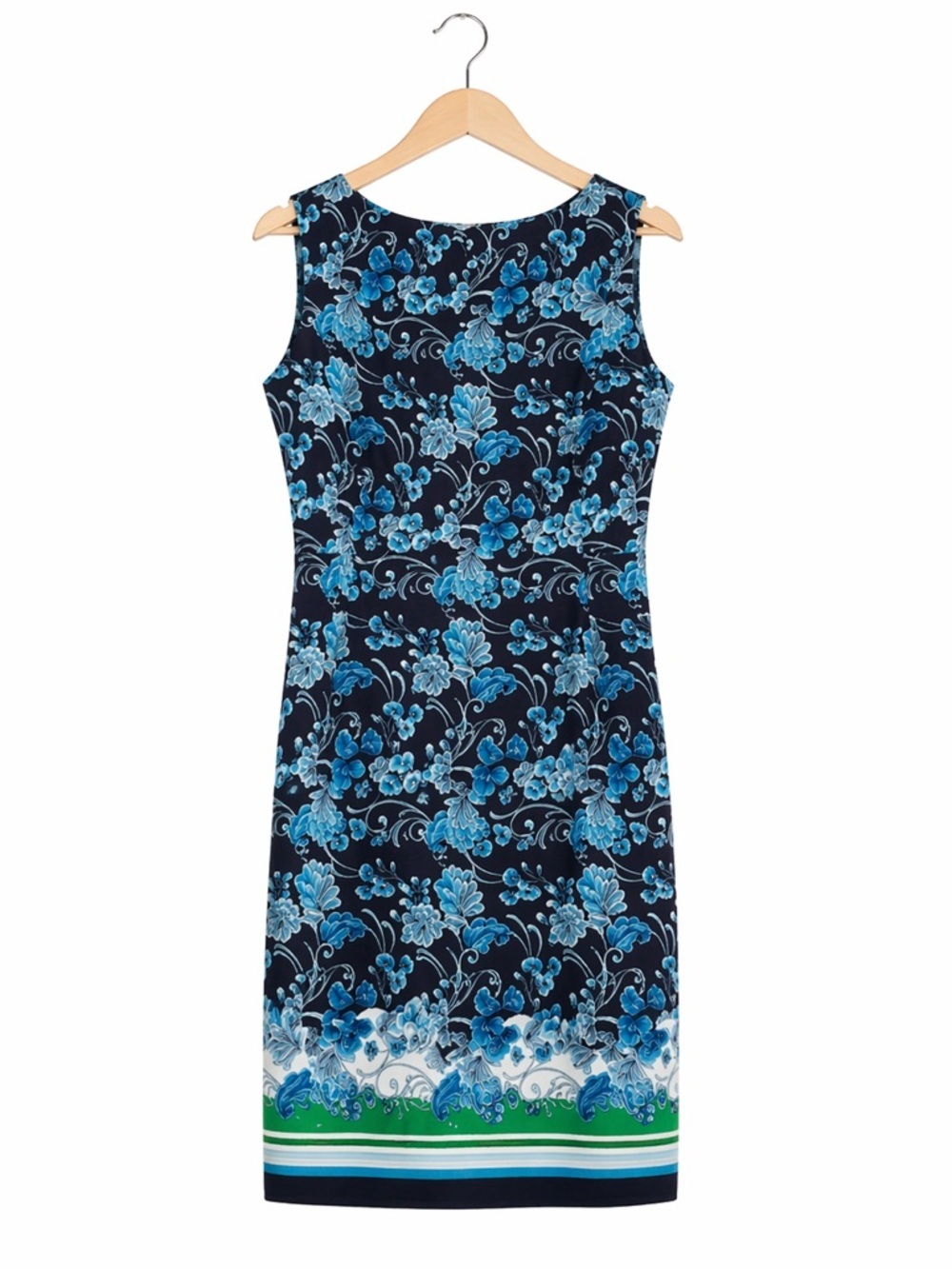 Chico’s Blue Floral Border Print Dress Women’s Size 1 (M/8) Ponte Shift - Picture 2 of 6